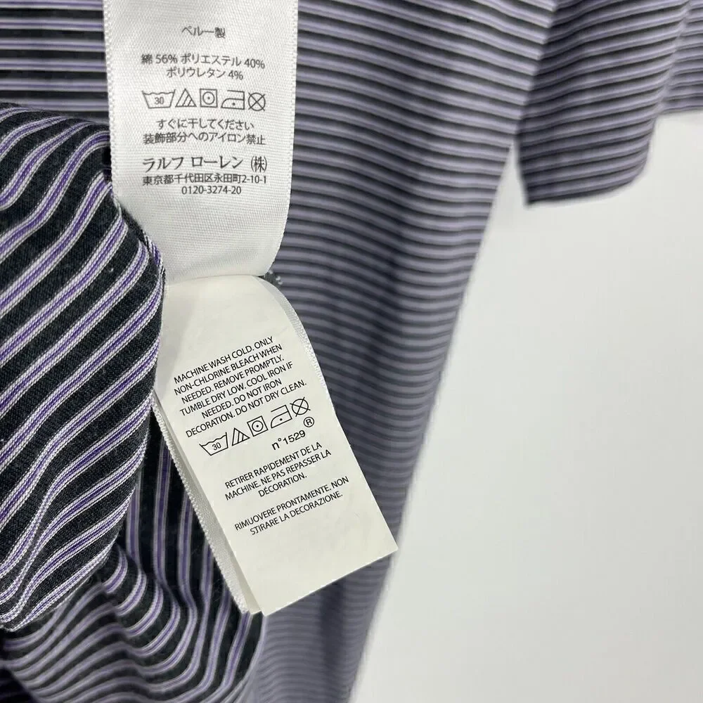 Polo Golf Ralph Lauren Shirt Size Large Mens Purple Gray Stripe Cotton Stretch